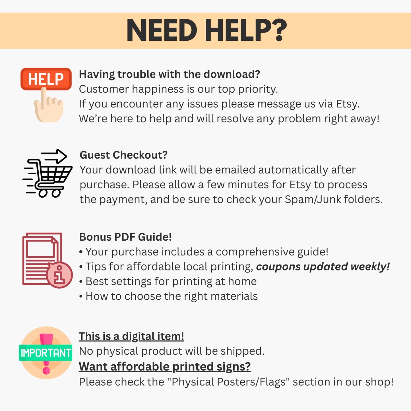 Support information for a digital product on a white background